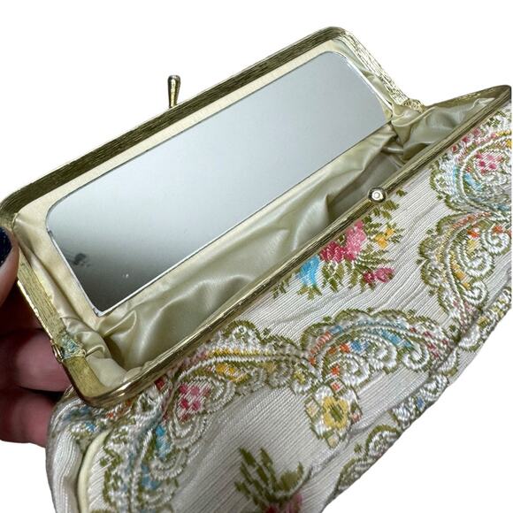 Vintage Celebrity Tapestry Floral Makeup Cosmetic Bag Mirror Small Coquette Flaw - Picture 8 of 12